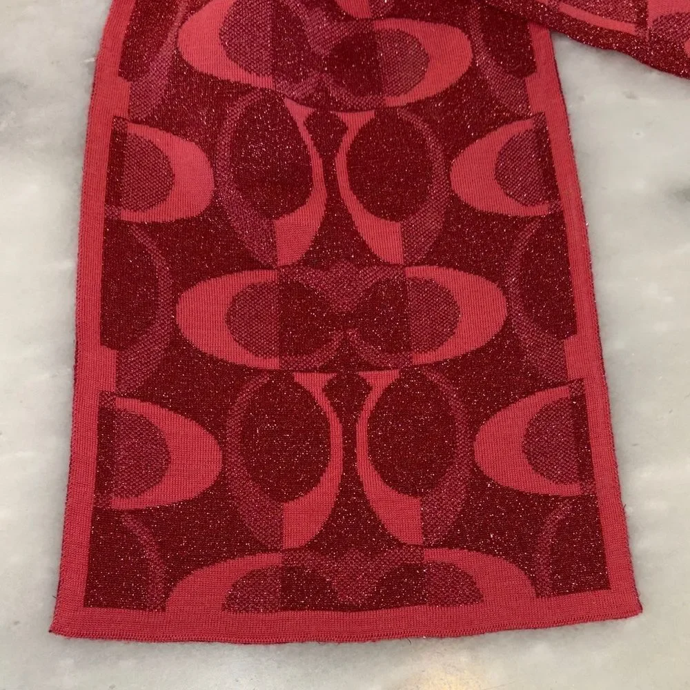 Coach Merino Wool Scarf Lurex Signature Logo Dream C Knit Scarf
